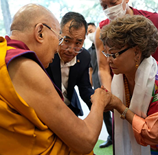 His Holiness Dalai Lama and Dr. Bhutti reading his pulse